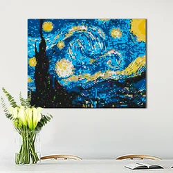 Van Gogh DIY Pop Pixel Art Starry Night Mosaic Painting by Building Blocks Diamond Post-Impressionism Decorate MOC Set Toys Gift