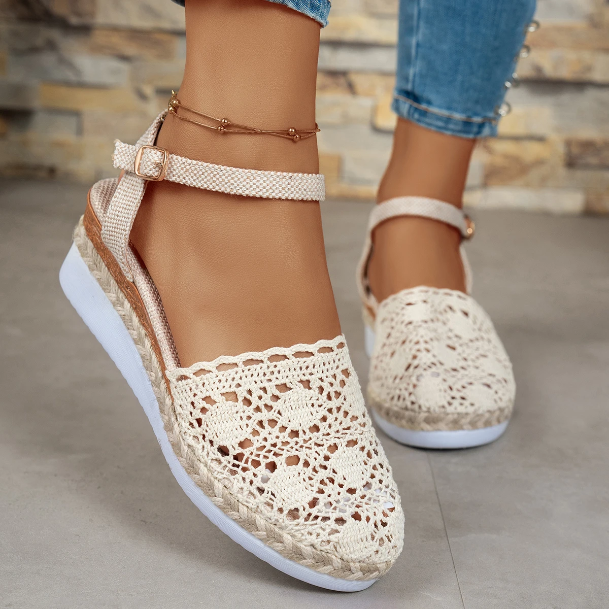 Sandalias de mujer, novedad de verano, sandalias de cuña de lona a la moda, alpargatas informales, sandalias de plataforma elegantes a la moda para mujer