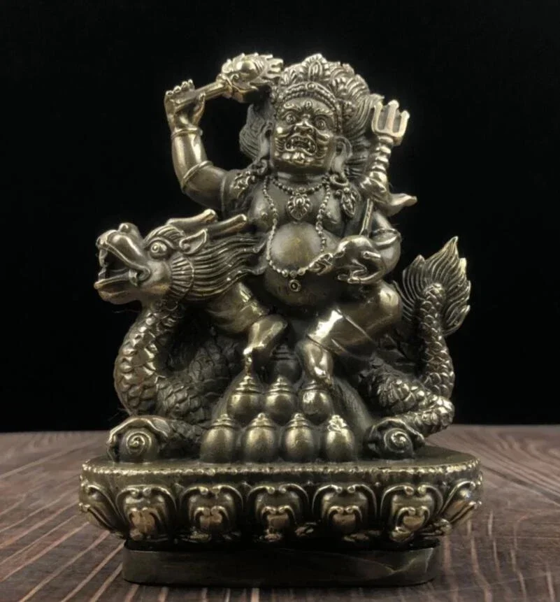 China brass Ride dragon Tibetan Buddha crafts statue