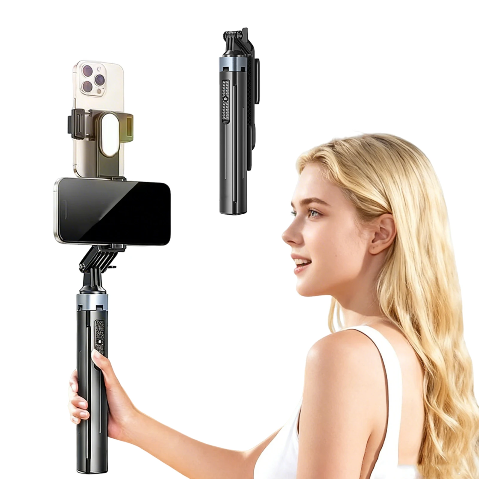 Extendable Phone Selfie Stick Oral Teleprompter Selfie Stick Stand 360 Rotating for Travel Vlog Video Recording Live Streaming