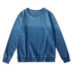 Akkad Kuti Vintage Fashion Gradient Sweatshirt Men New Spring Autumn Combed Cotton Indigo Sweatshirt Japanese Pullover Tops