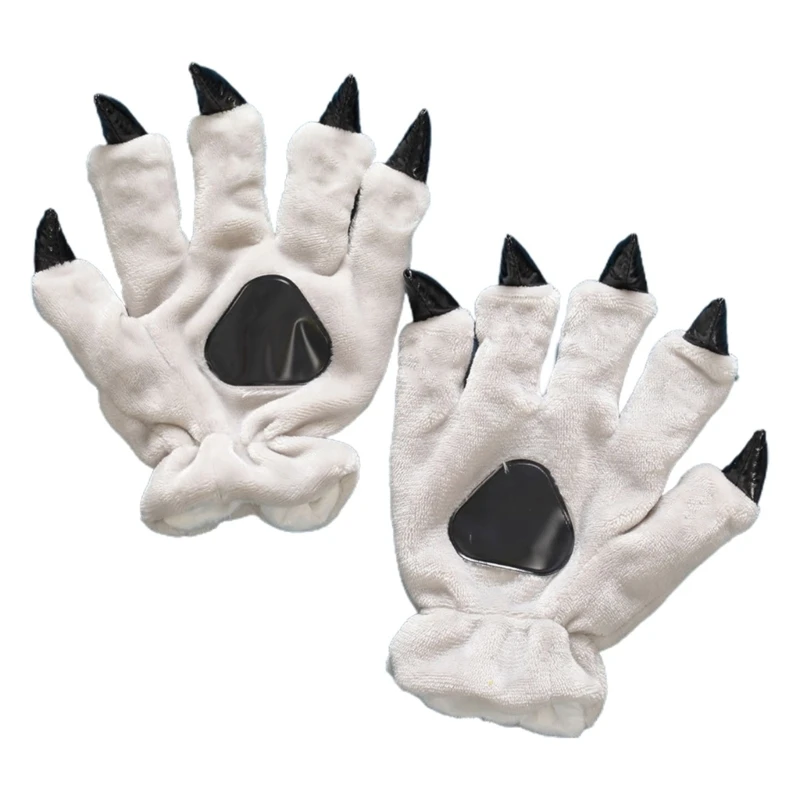 Animal Gloves Paw Cartoon Dinosaur Cat Finger Claw Plush Gloves Windproof Warm Funny Fluffy Halloween Party Performance