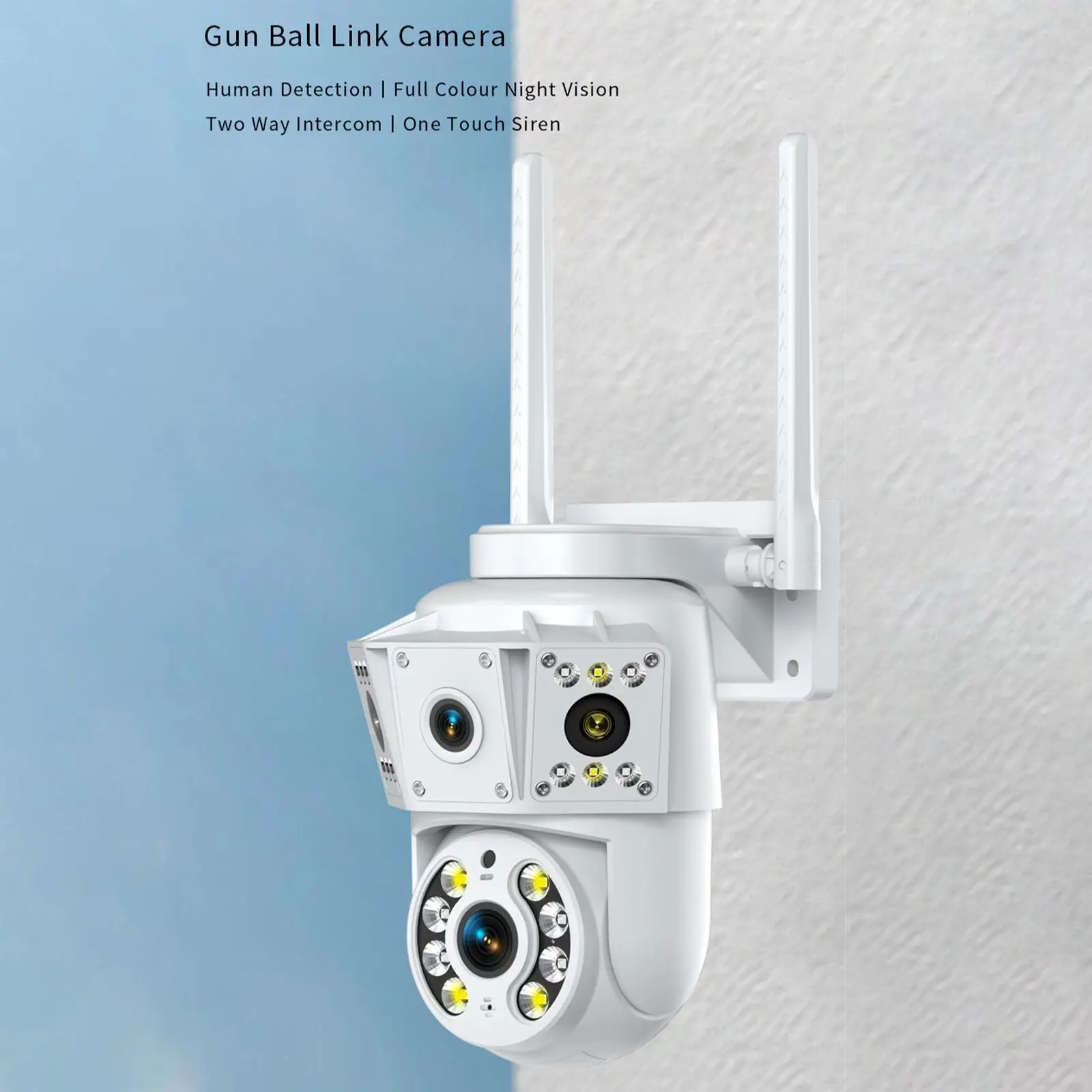 

Pan Tilt Security Camera IP66 Waterproof Outdoor Binocular Multi Lens Wireless Surveillance Easy to Install High Reliability