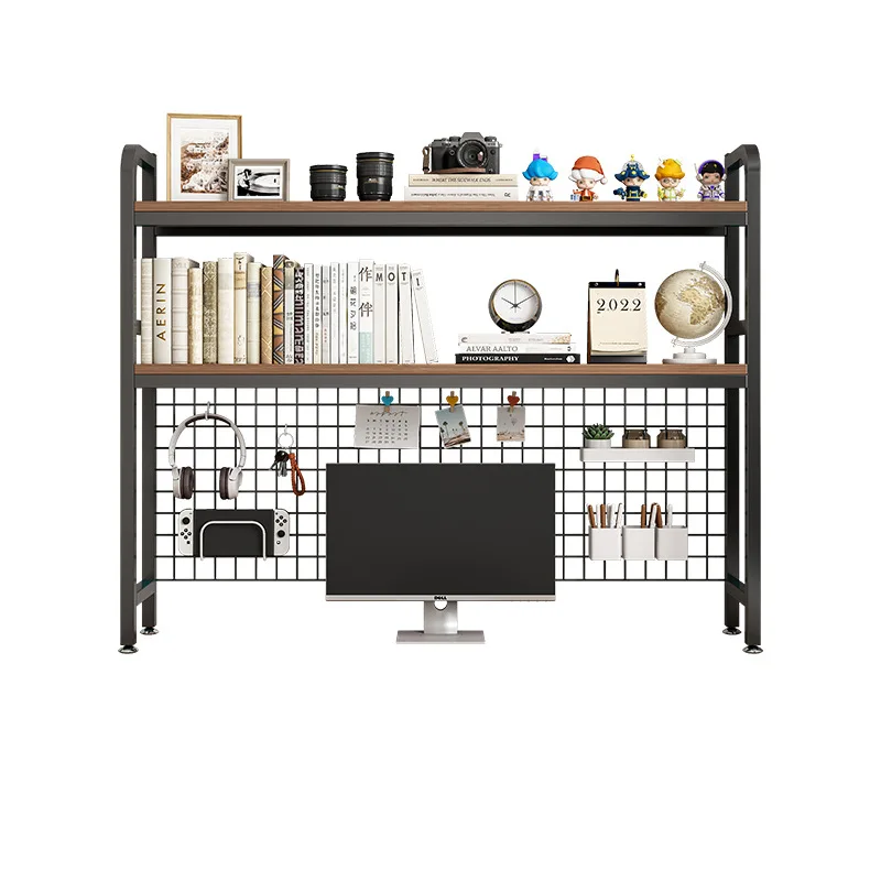 

С сетчатой книжной полкой, настольной полкой для хранения, настольным многослойным кованым железом, компьютерным столом, доской с отверстиями для стола.