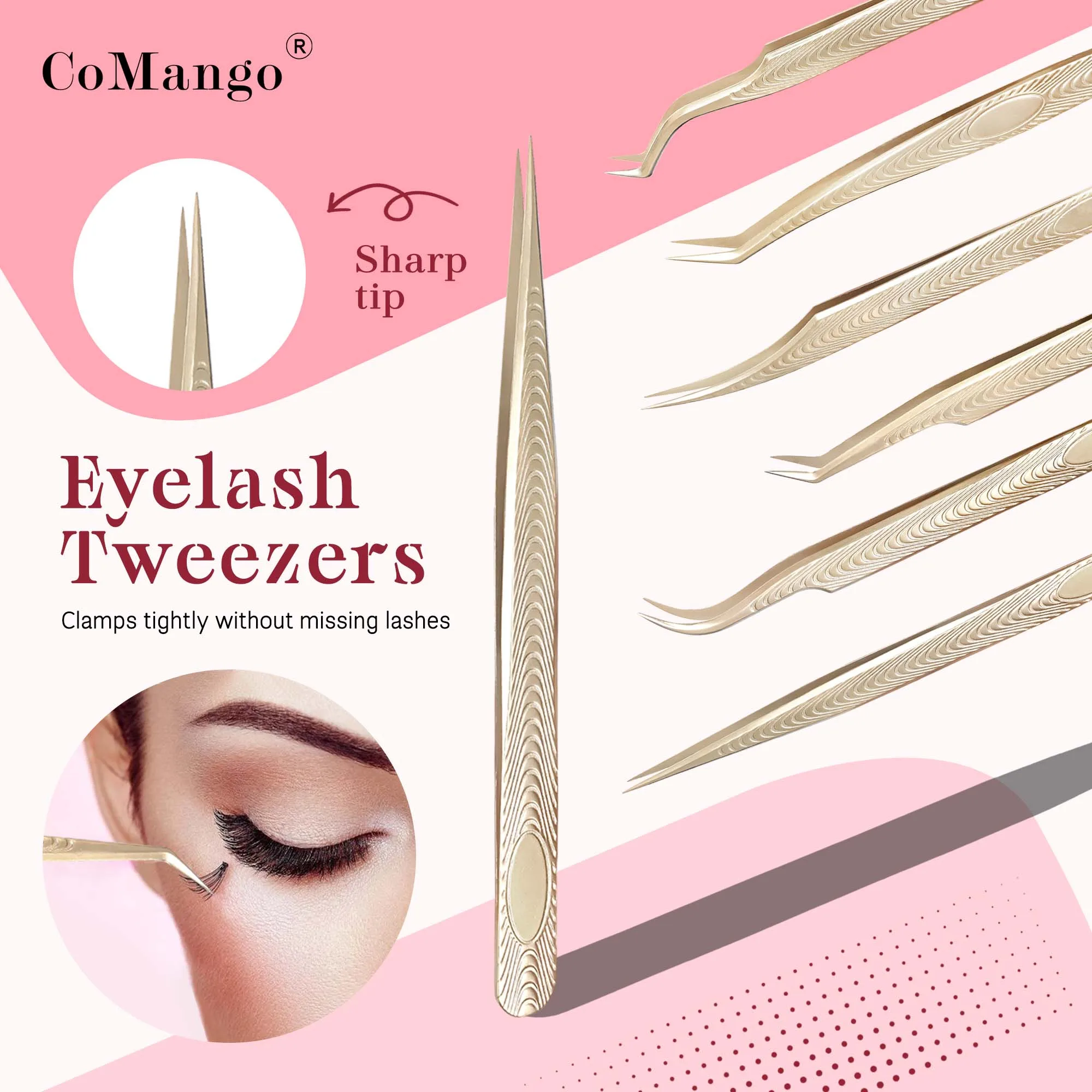 CoMango ملاقط الرموش لتمديد الرموش ملاقط عالية الدقة من الفولاذ المقاوم للصدأ أدوات مكياج احترافية