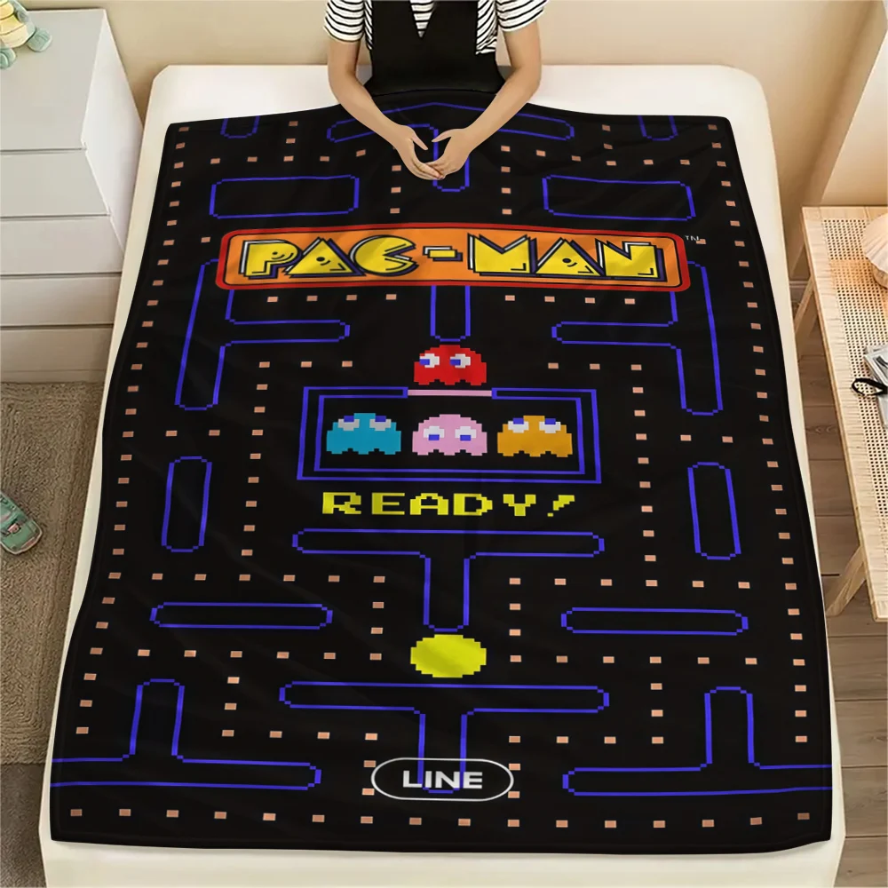 Flanelldecke mit PAC-MAN-Aufdruck, bequem warm für Sofa, Bett, Stuhl, vielseitig einsetzbar für Reisen – HE49