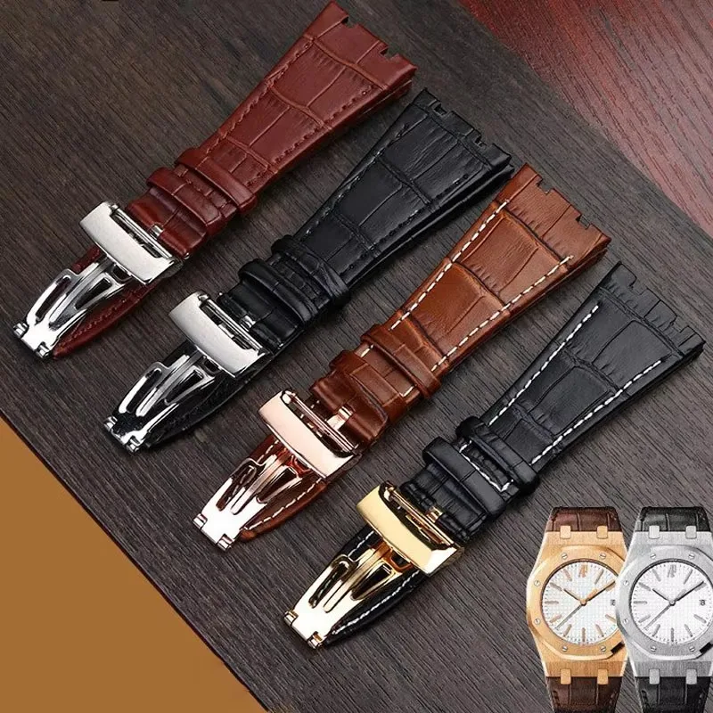 Top layer Genuine Leather watch strap for AP Audemars15400 Royal Oak Offshore Series Male 26mm Blue Black Brown watchbands