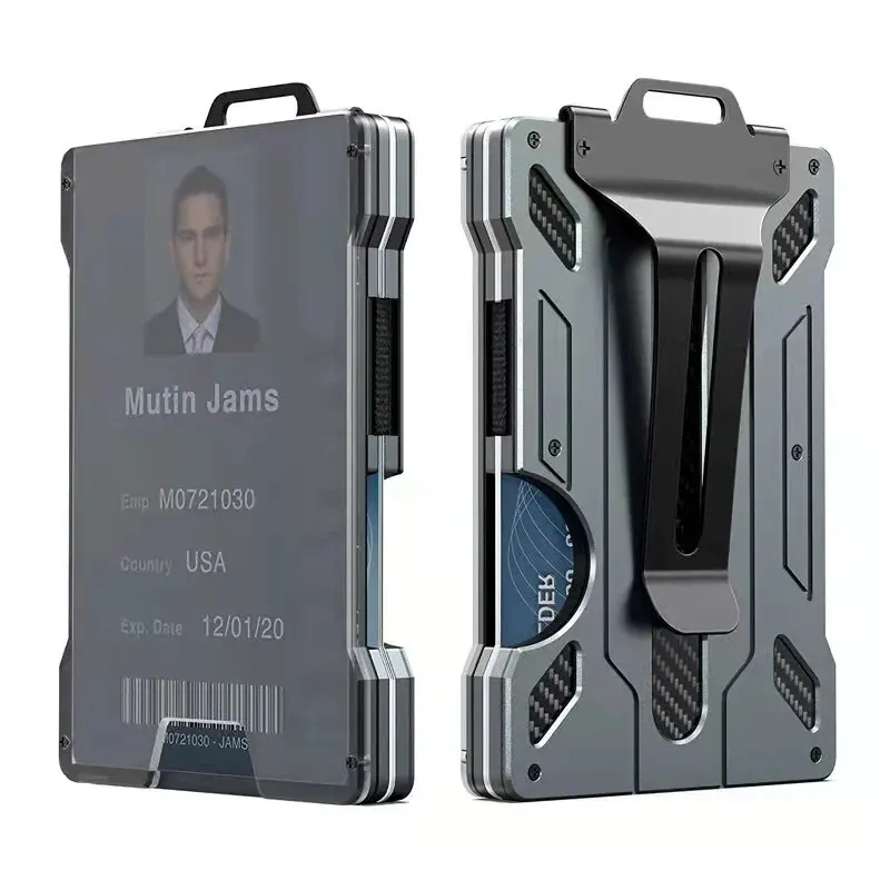 Minimalist Wallet for Men- Slim Aluminum Metal Money Clip with Clear ID Card Holder, RFID Blocking, Ultra-Thin Carbon Fiber