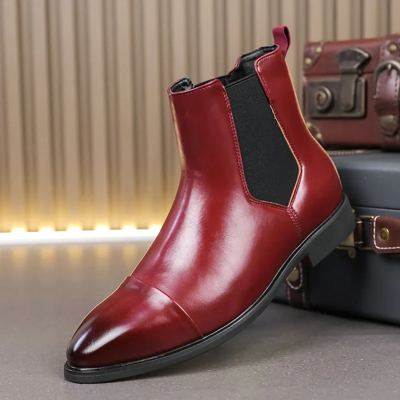 Men's Chelsea Boots Comfortable Fashion Ankle Business Round Toe Slip-On Mens Boots for Men