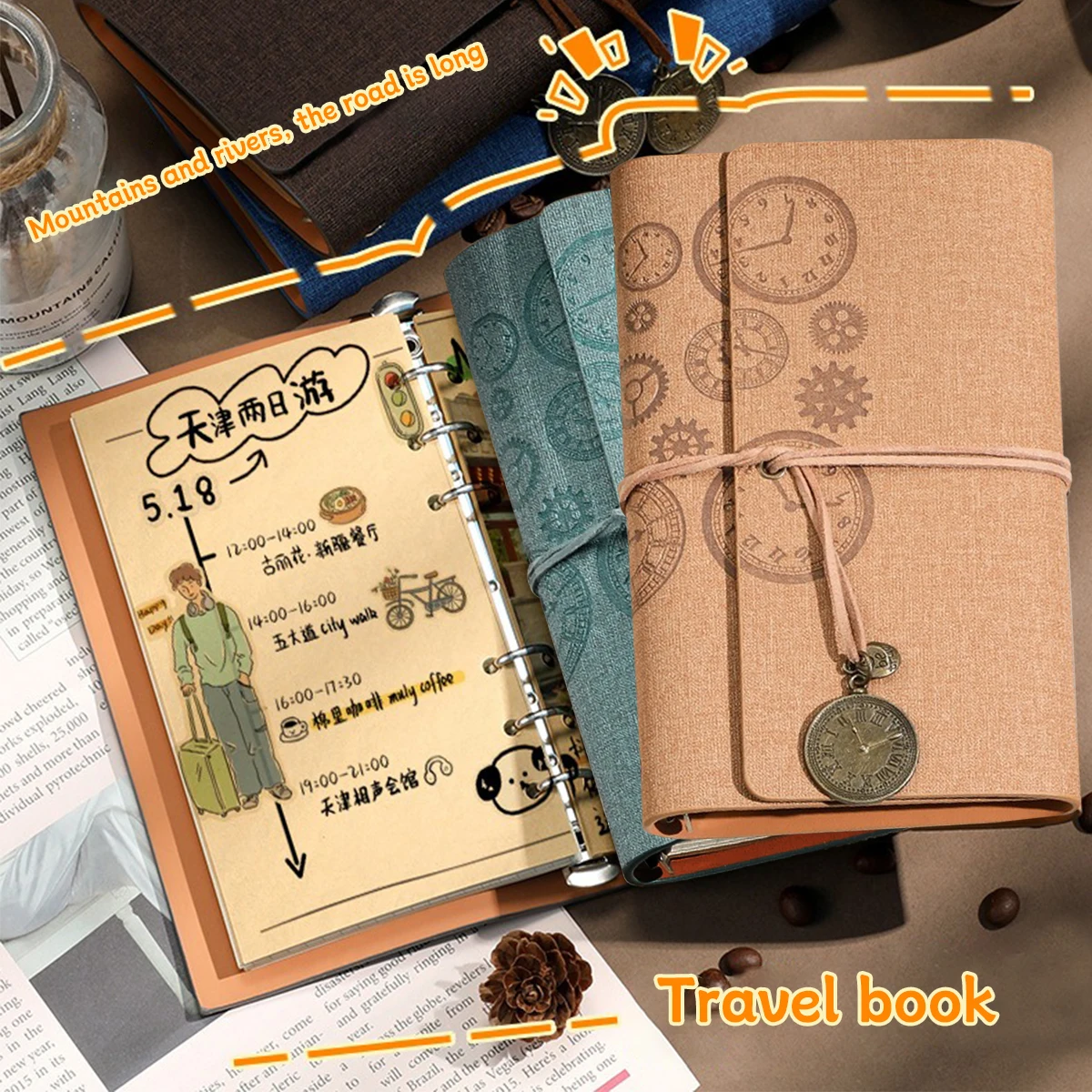 

1 шт., винтажный спиральный блокнот формата А6, декоративный циферблат для часов, дизайн из искусственной кожи, дневник с отрывными листами, Kawaii, книга для путешествий