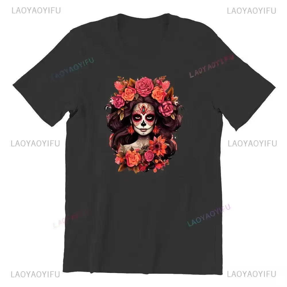 Sugar Skull T-Shirt La Catrina Girl with Purple Roses Dia De Los Muertos Sugar Skull Day of The Dead Tee Gifts for Men and Women