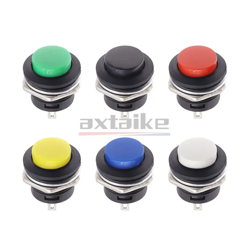 5 peças interruptor de botão momentâneo 16mm 6a/125vac 3a/250vac redondo 2 pinos R13-507 desbloqueado vermelho verde amarelo azul branco auto reset
