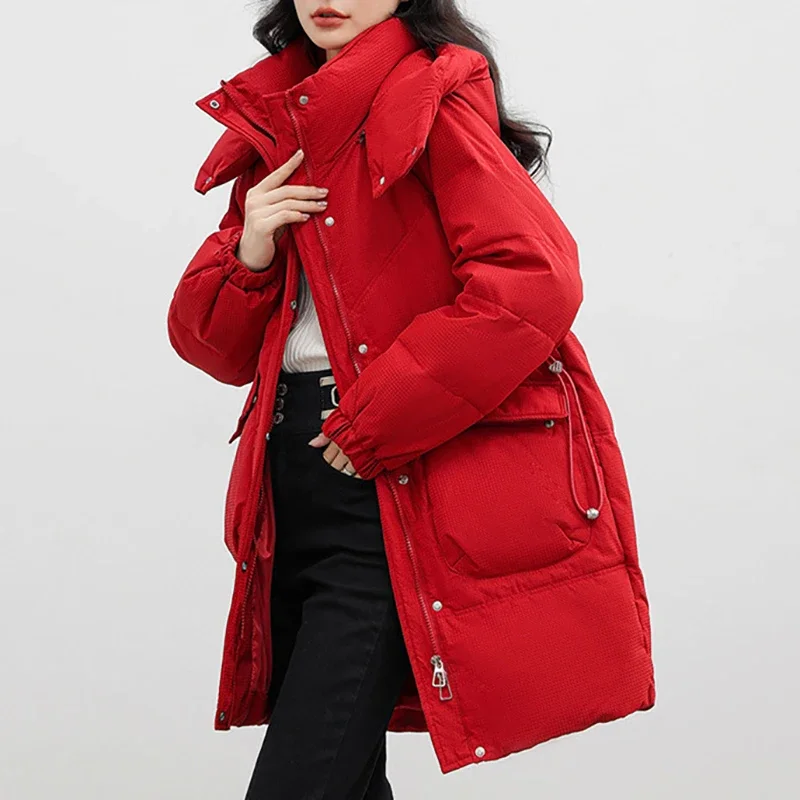 

Новые зимние пуховые утепленные парки с хлопковой подкладкой, женское пальто средней длины, свободная толстая теплая парка, модная хлопковая куртка с капюшоном
