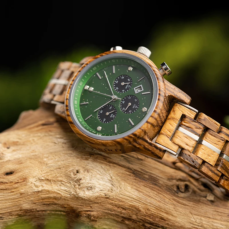 BOBO BIRD Wooden Watch for Women Men Engraved Customized Wood Chronograph Watches with Auto Date Luxury Couples Wristwatch