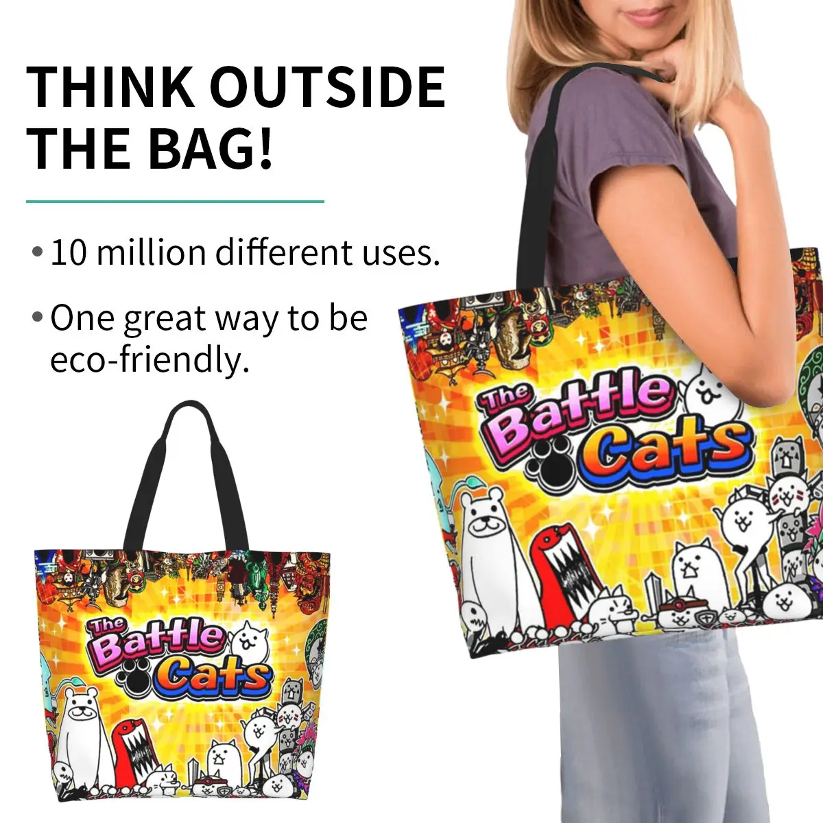 Battle Cats Shopping Tote Bag Canvas Large Capacity Shoulder Bags Shopper Grocery Handbag for Women