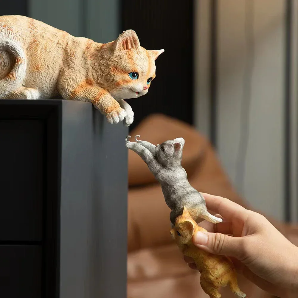 Cute Cat Hugging Kitten Resin Statues 3 Pcs/Set, Dining Table & Home Decor Accents, Creative Handmade Gift Items