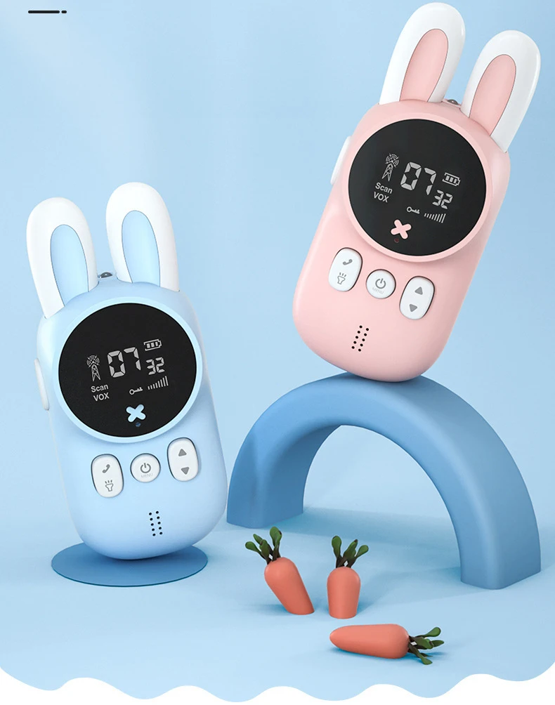 2PCS Kids Rabbit Walkie Talkie 3KM Range Handheld Transceiver UHF Radio Lanyard Children Birthday Gifts Mini Toys Interphone
