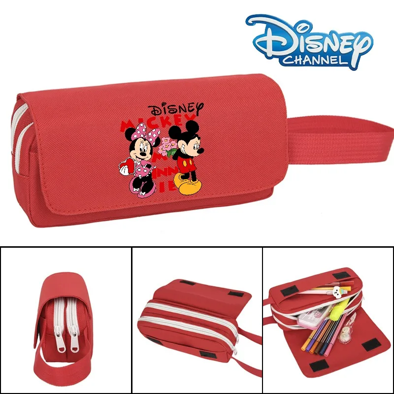 Disney Anime Zippered Pencil Case Mickey Mouse Anime Portable Clutch Mobile Phone Cosmetic Storage Bag Kawaii Boy Girl Xmas Gift