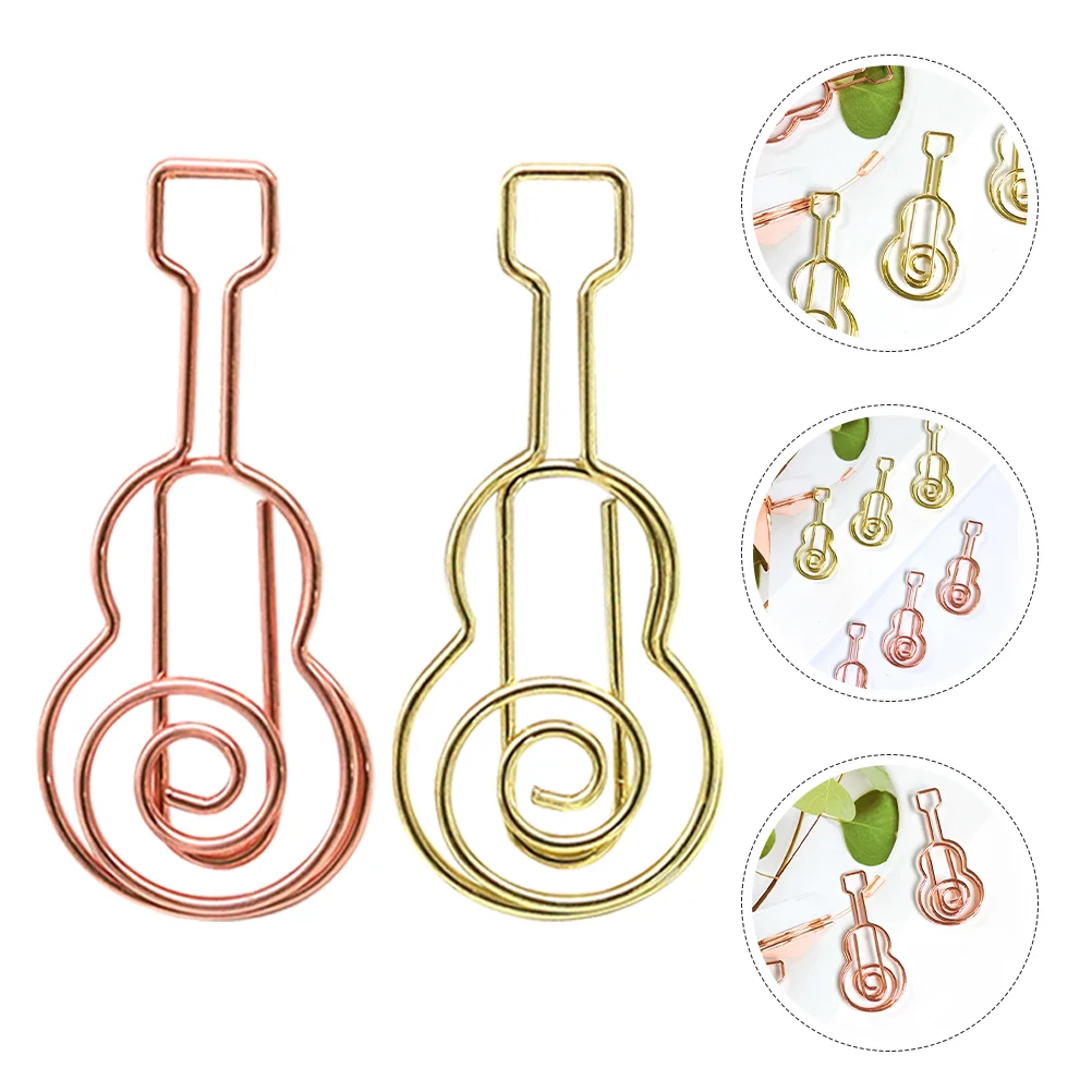 40 Pcs Guitar Paper Clip Clips Decorative Office Fancy Music Themed Metal Bookmark Clamps Student Document Organizing