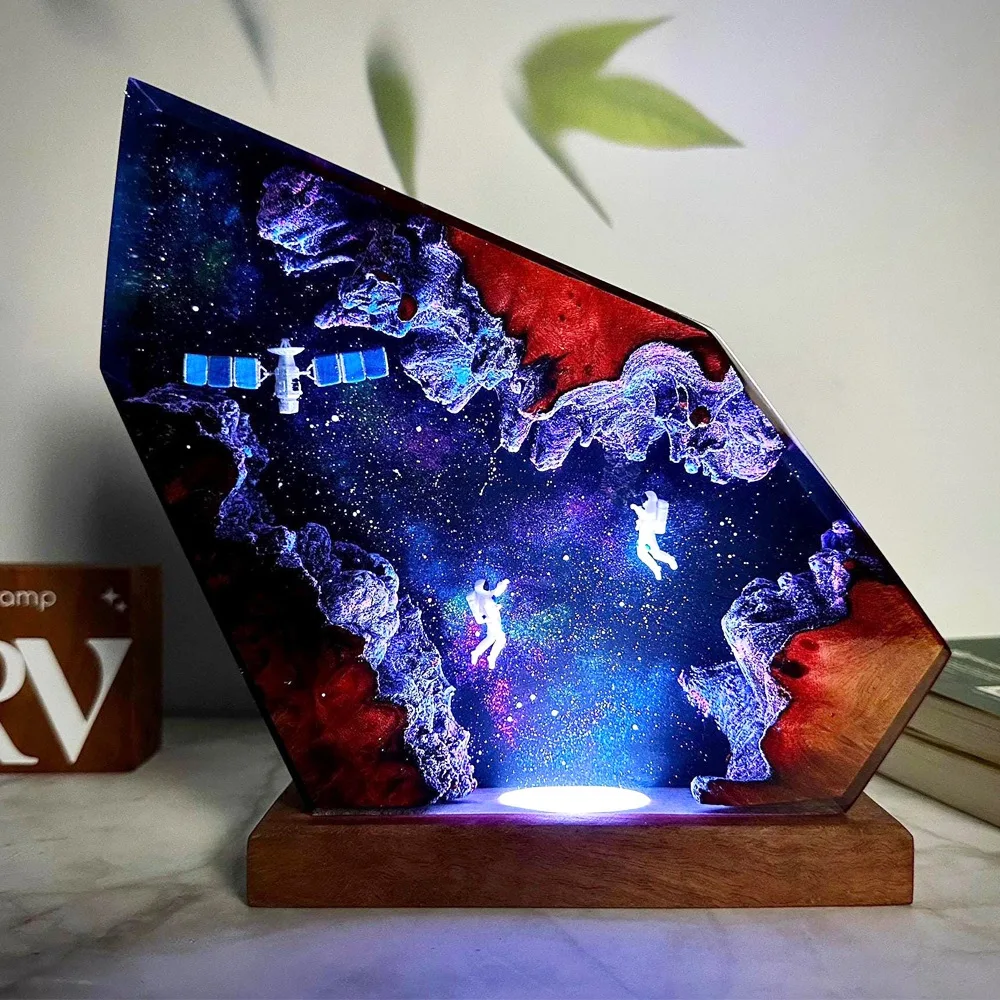 New Astronaut Satellite Epoxy Resin Space Night Light Accessories Home Atmosphere Space Starry Sky Crafts Gifts