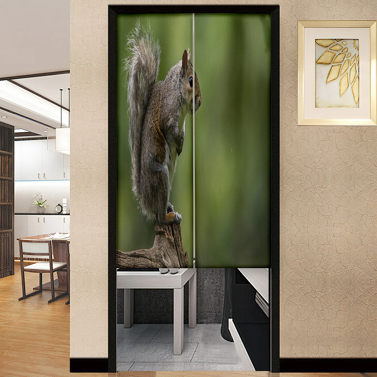 Rodents Squirrels Moss Tree Stump Door Curtain Chinese Panel Japanese Style Doorway Curtains Entrance Noren Hanging Half-Curtain