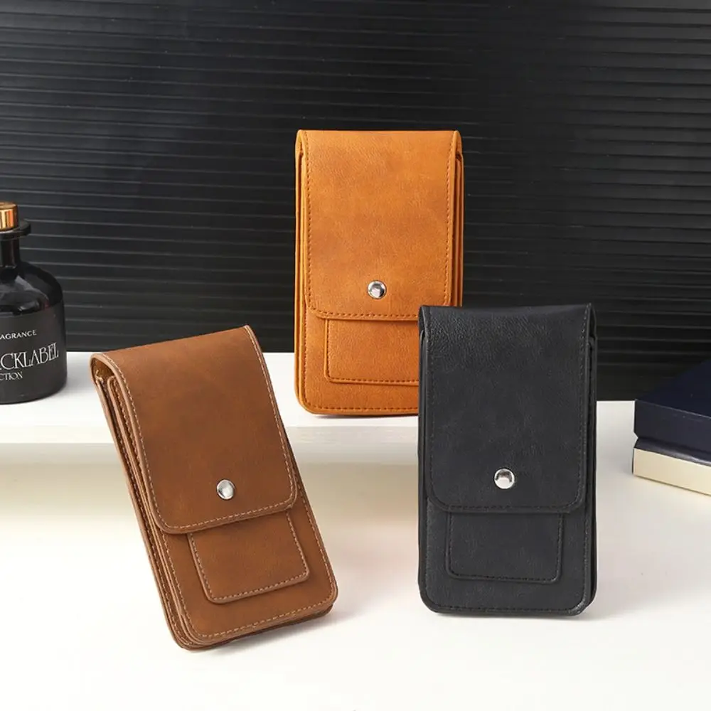 

PU Leather Mobile Phone Pouch Holster with Metal Buckle Large Capacity Phone Belt Clip Holster Waterproof Multi-layer