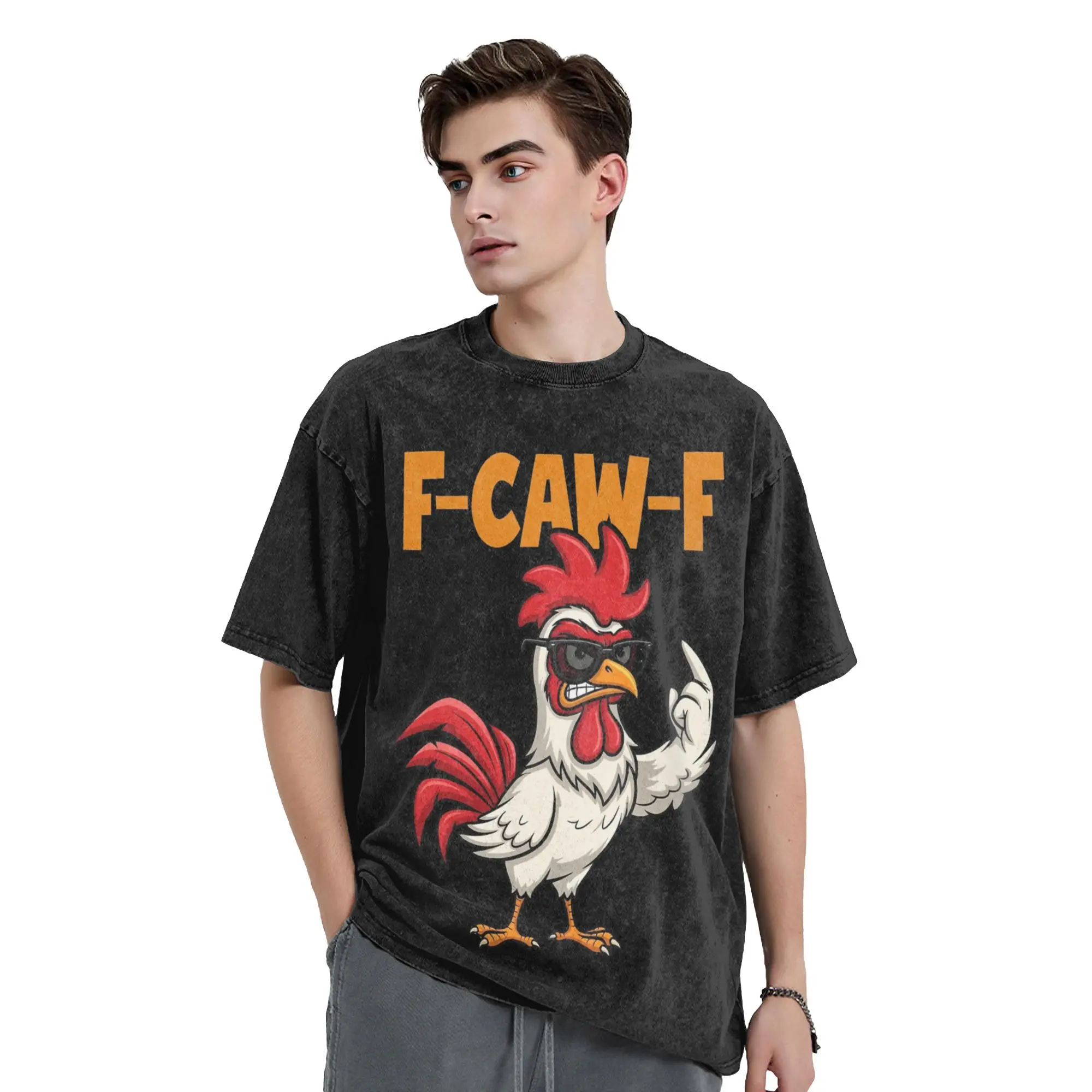 

F-Caw-F забавная футболка с курицей FCAWF Meme в стиле хип-хоп, потертые футболки большого размера из 100% хлопка, винтажные мужские и женские футболки с рисунком