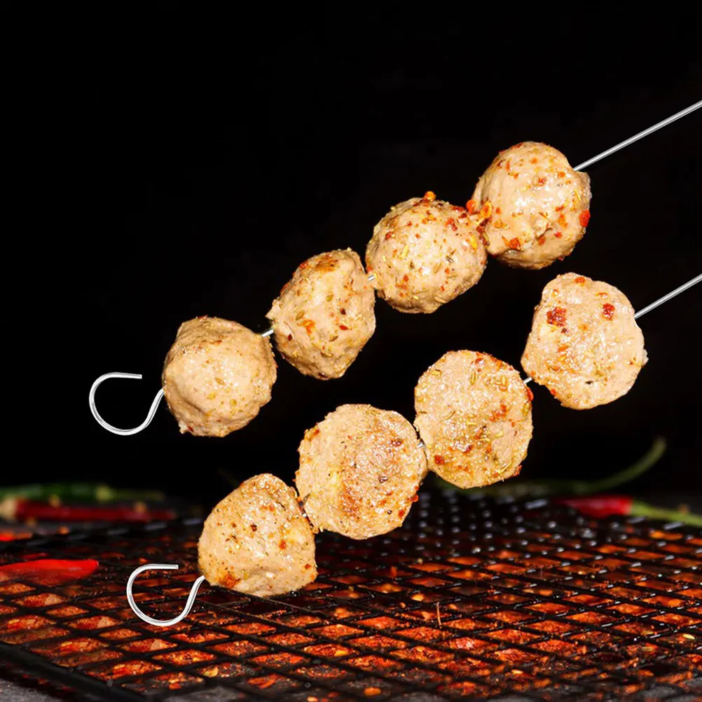 

25 PCS Barbecue Skewers Flat Fondue Sticks Kebab Grill Stainless Steel Appetizer Silver