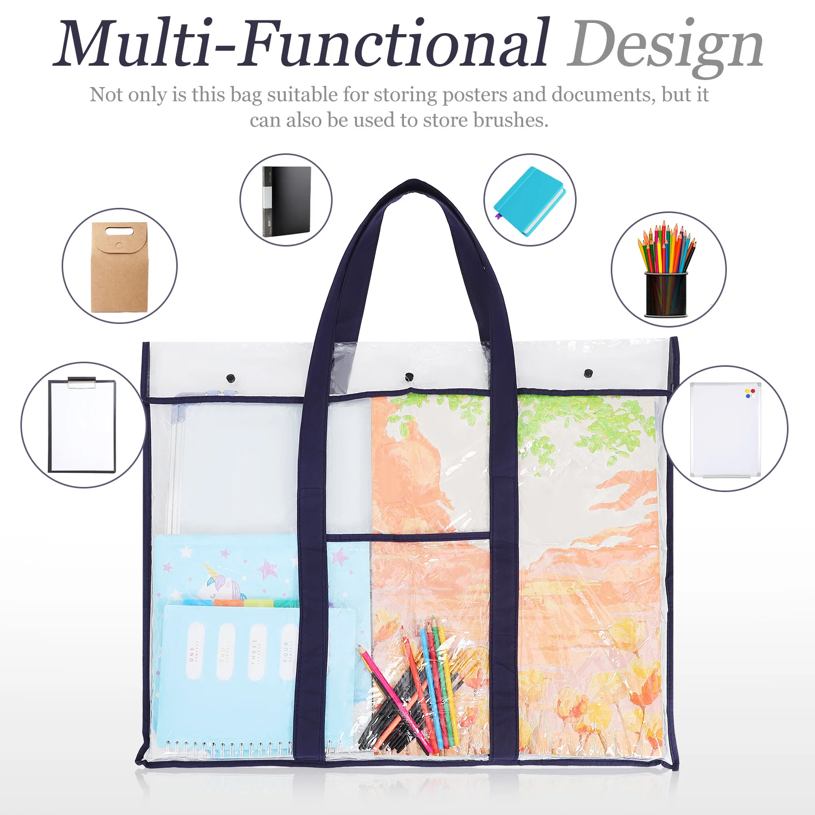 حقيبة محفظة فنية كبيرة شفافة ملصق حقيبة للتخزين مقبض تصميم لوحة رسم محمولة منظم عمل فني متعدد الوظائف #5