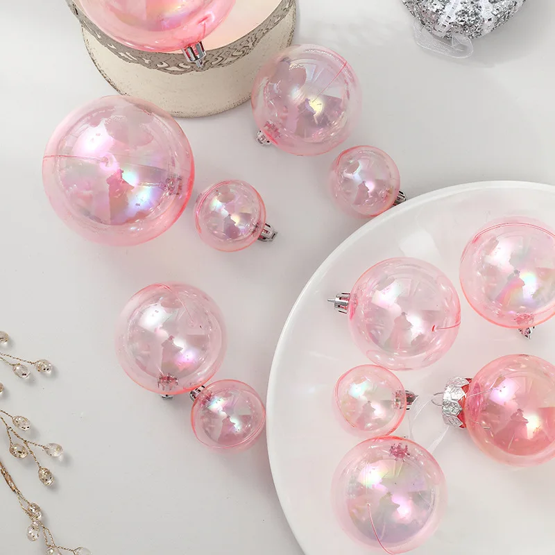 Pink Clear Plastic Christmas Ball Fillable Ornament Xmas Tree Hanging Bauble Pendant 2024 Christmas Home Decoration Navidad Gift