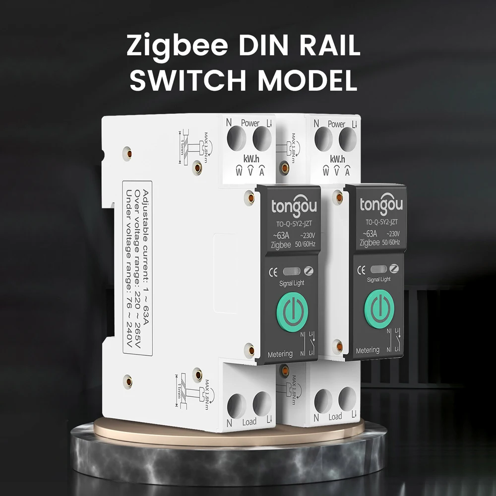 

Умный автоматический выключатель TONGOU Tuya ZigBee с функцией учета электроэнергии, 1P 63A, для установки на DIN-рейку, 3 режима таймера, многоуровневая защита