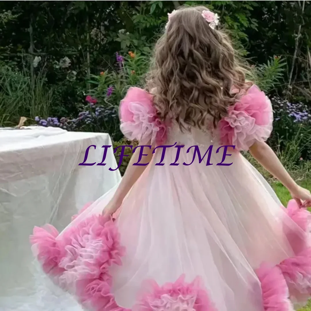 Robe à fleurs ivoire personnalisée pour filles, pour mariage, perles en Satin, dos nu avec nœud, robe de bal élégante pour Banquet de première Communion pour enfants