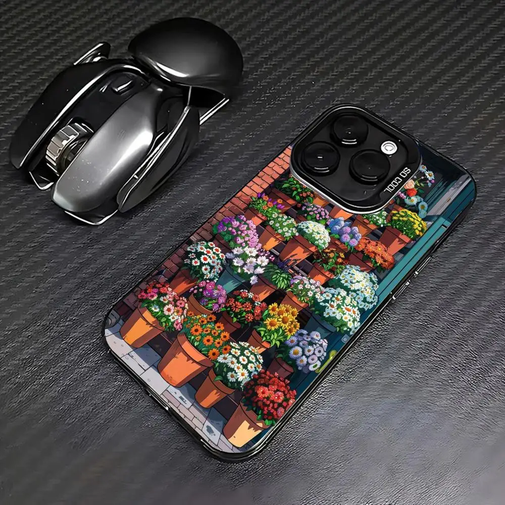 

Flower potted plant design phone case for iPhone 16 15 14 13 12 11 Pro/ Max/Plus shock-proof rear cover anti-fingerprint