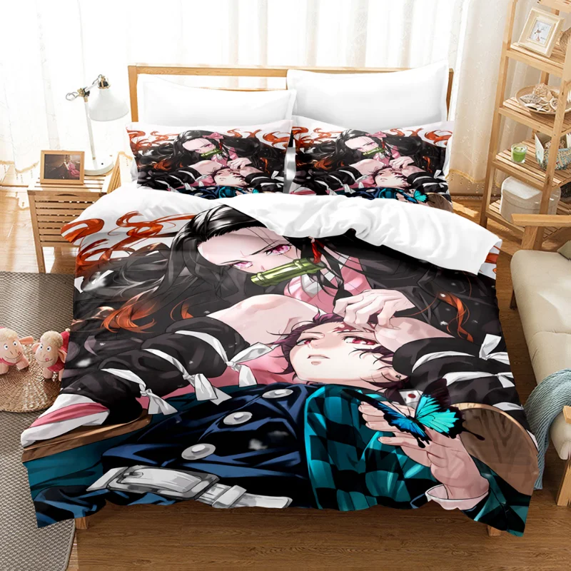 Juego de cama Demon Slayer 3D, funda nórdica de Anime, fundas de almohada individual, doble, tamaño Queen, King, decoración del hogar, edredón, funda de almohada, regalo para niños
