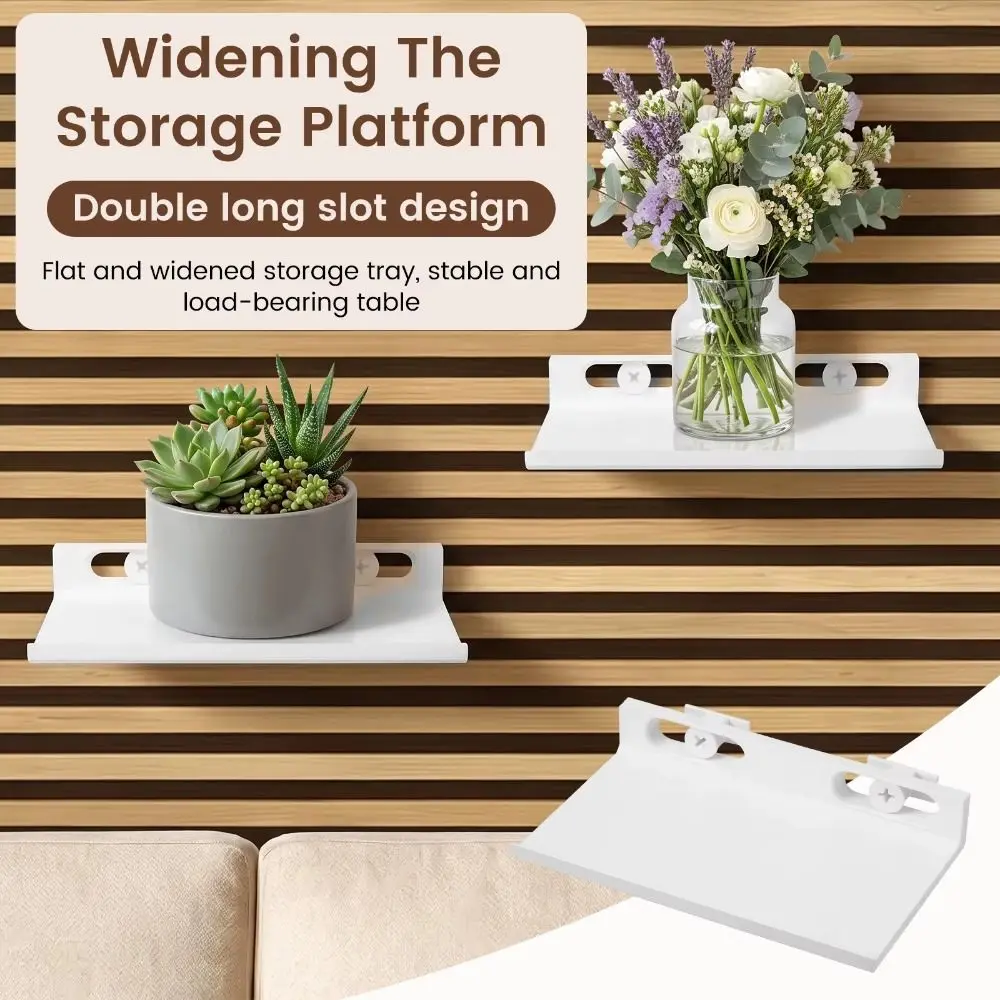No Drill Acoustic Panel Shelf Floating Damage-Free Slat Wall Shelf Raised Lip Repositionable Floating Shelf Living Room