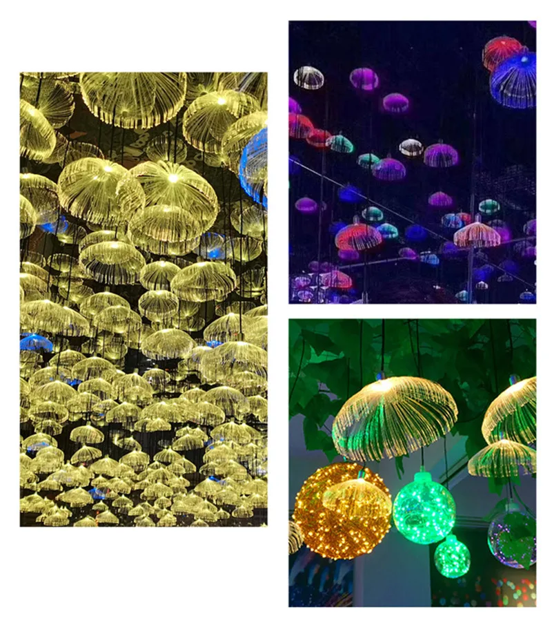 20CM Diameter Large Fiber Optic Jellyfish Lamp Music Restaurant Bar Atmosphere Decoration Small Pendant Outdoor Colorful