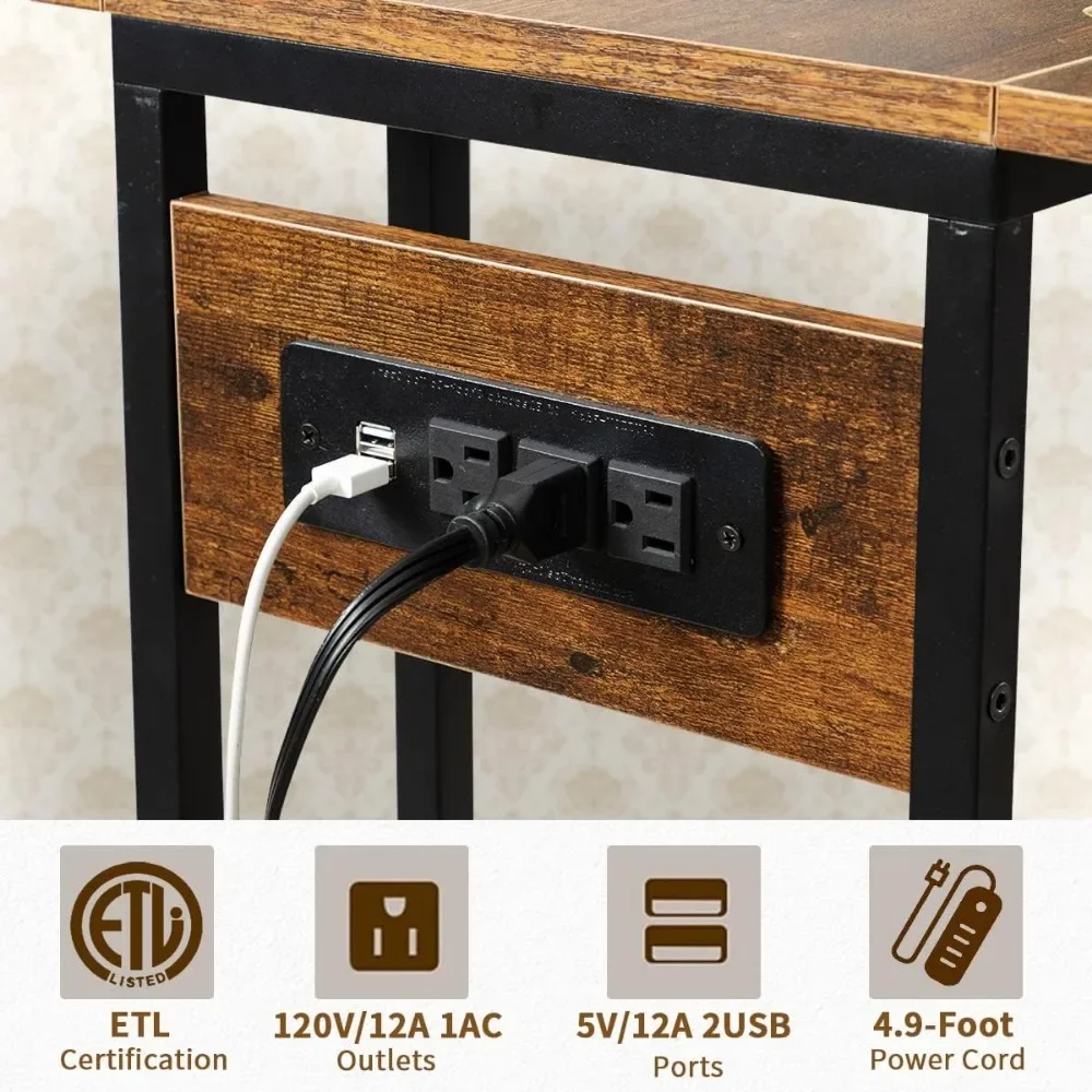 طاولة جانبية مع محطة شحن، طاولات C قابلة للطي، طاولات صينية دوارة، صواني تلفزيون، طاولة فوق السرير على شكل C #4