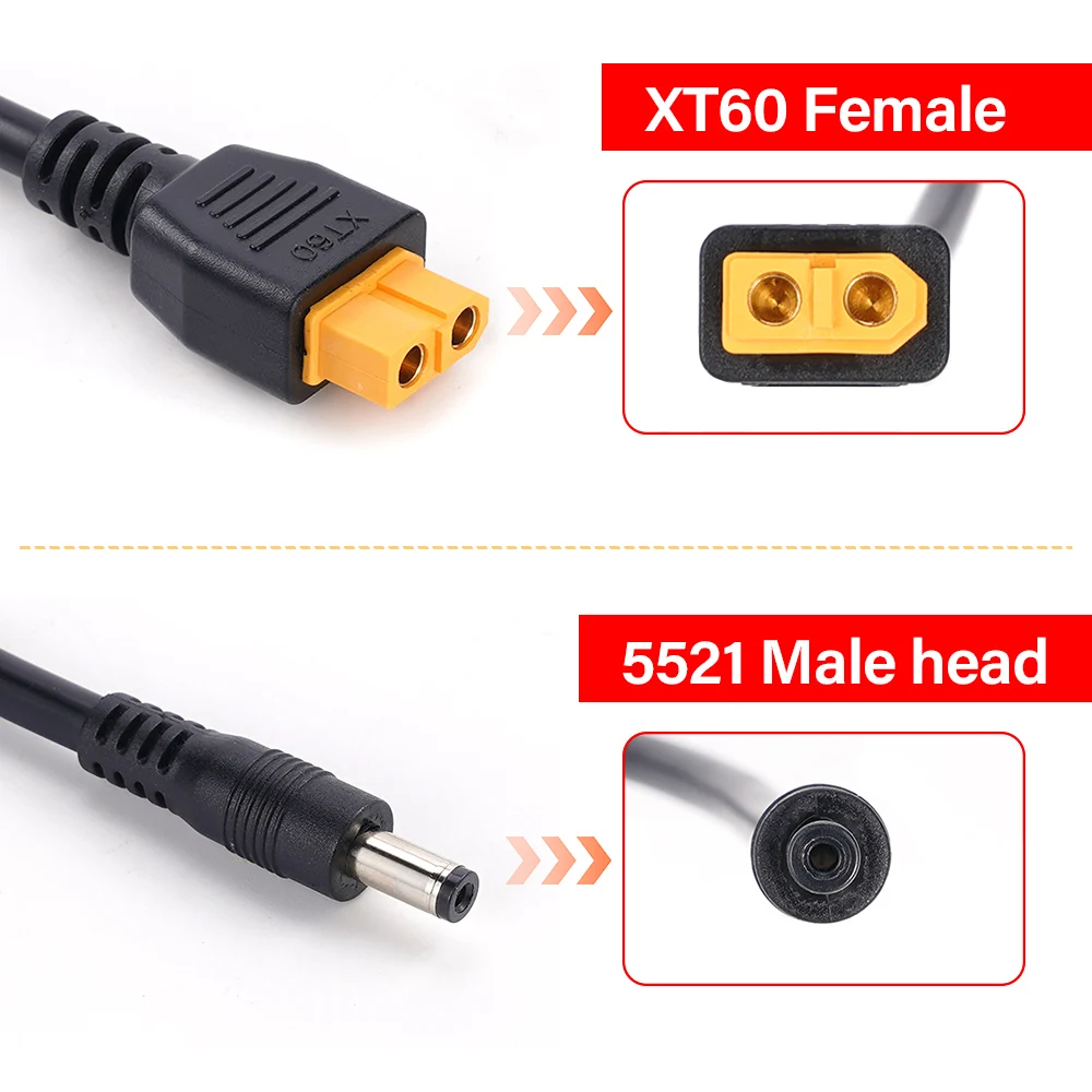 XT60 Female To DC5521 Male 16AWG 1.5m Solar Panel Connection Cable Bullet Connector For Home Car Battery Charging Adapter Cable