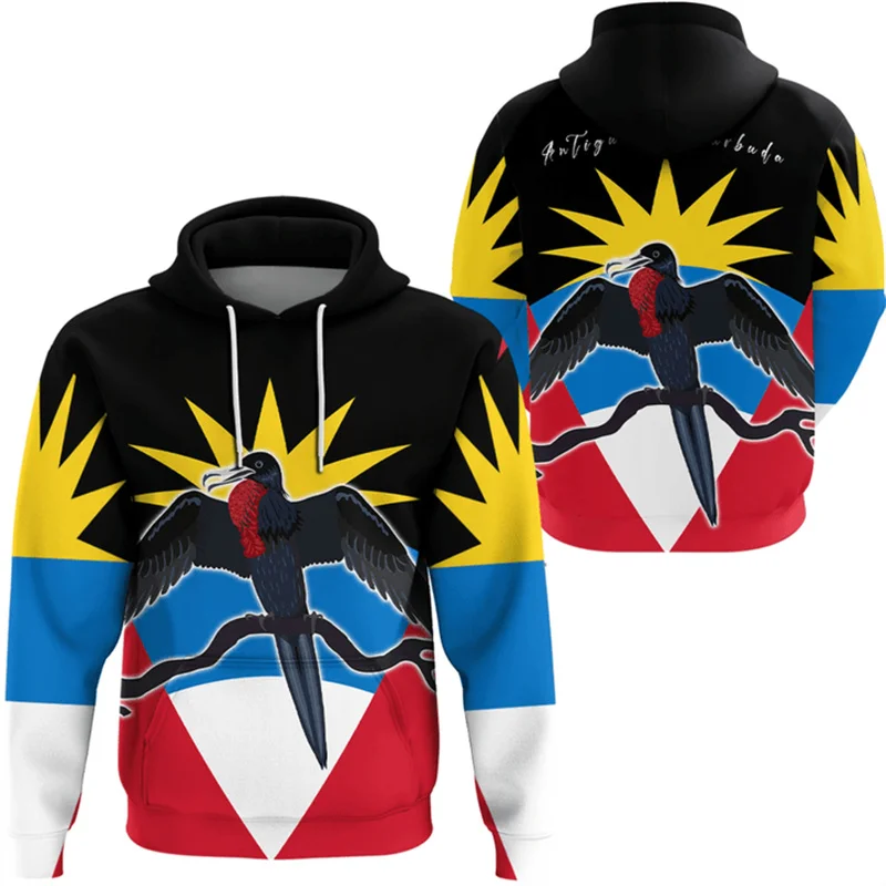 Antigua And Barbuda Flag Map 3D Print Hoodie For Men Clothes Trendy National Emblem Sweatshirts Casual Male Sportwear Pullovers