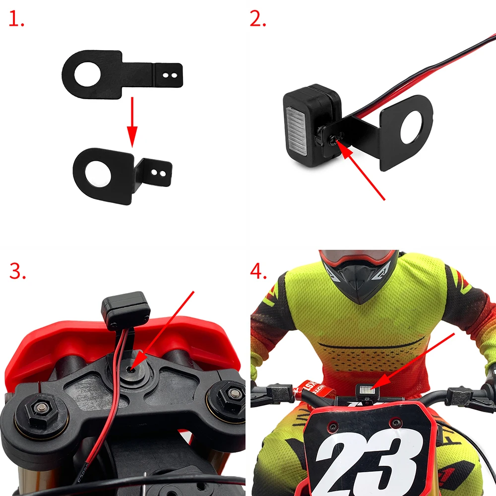 Axspeed branco farol vermelho lanterna traseira luzes dianteiras & traseiras lâmpada led para 1/4 PROMOTO-MX rc peças de atualização da motocicleta