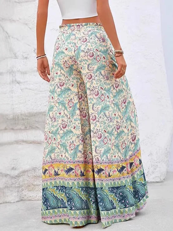 กางเกงขายาวเอวสูงทรงหลวมพิมพ์ลายปะติดสไตล์ลำลองแฟชั่นสตรีฤดูร้อน 2025 ผลิตในจีน