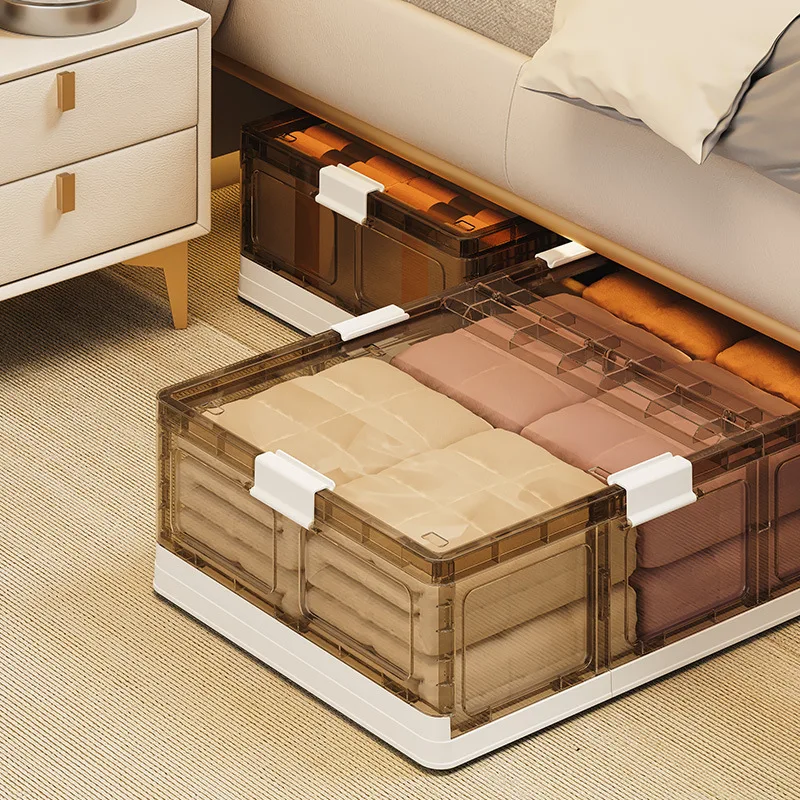 Large Folding Underbed Storage Bedroom Dust Cover Clothes Toys Two-way Side Openning Flat Drawer Storage Organisers with Wheels