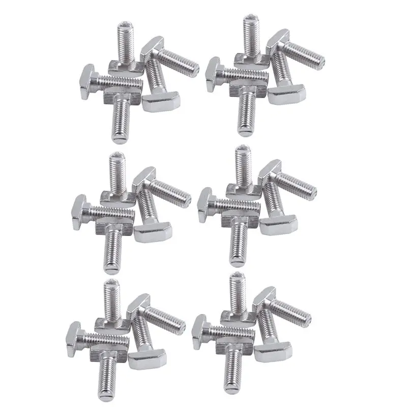 AT63-M8 Thread T-Slot Drop-In Stud Sliding Screw Bolt Silver Tone 30Pcs