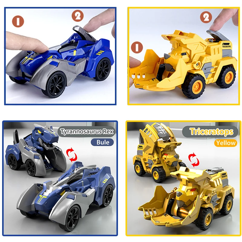 Transforming Dinosaur Car Model Deformation Car Toys Inertial Sliding Dino Car Automatic Transform Toy Boys Amazing Gifts