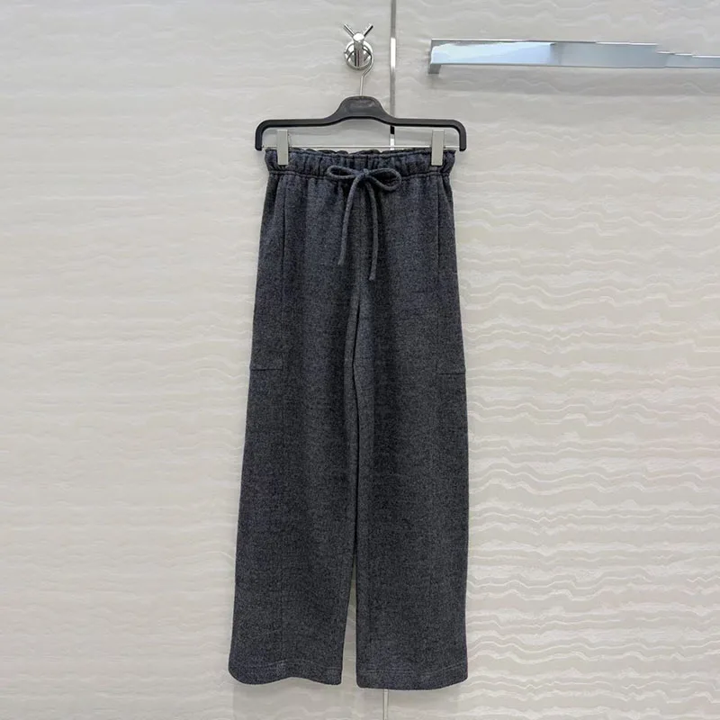 Women's Wool Cropped Pants, Casual and Warm Wide-Leg Pants, Classic Drawstring Pants, 2026, New Arrival, Y2K, Straight-Leg Pants