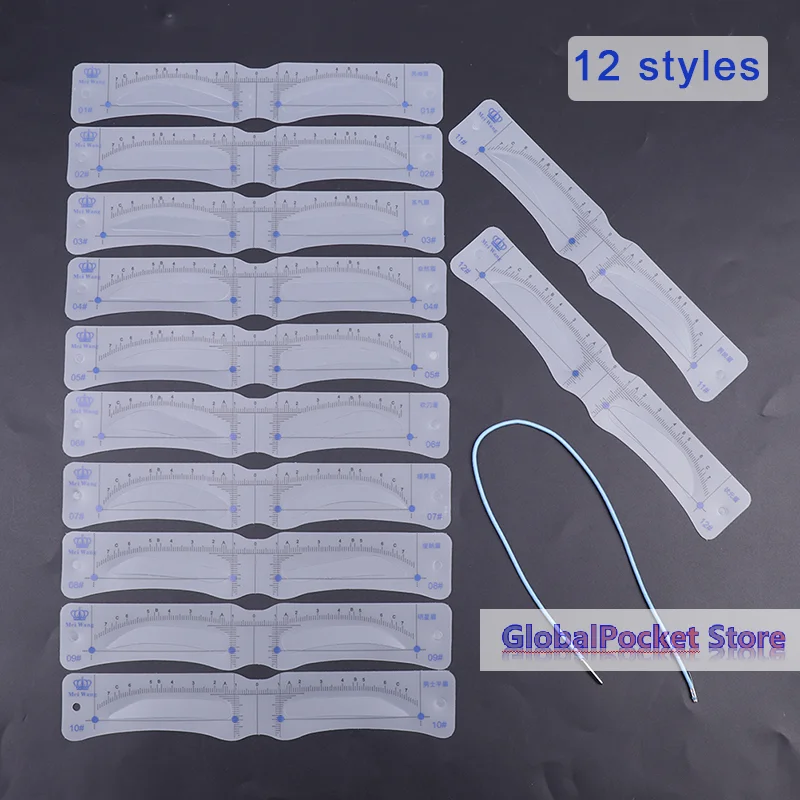 [TG823]12PCS Reusable Eyebrow Shaper DIY Soft Ruler Brow Definer Eyebrow Stamp Card Soft Ruler Stencil  Makeup Tool For Man