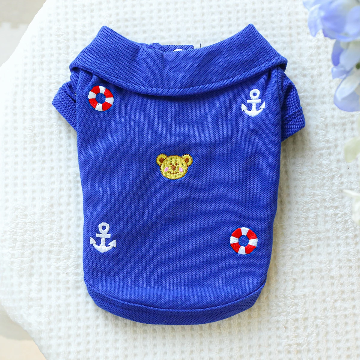 1PC Pet Clothing Dog Spring/Summer Thin Blue Bear Head Embroidered Short Sleeve Cat T Suitable for Small and Medium sized Dogs