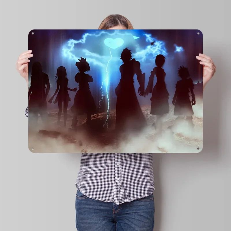 Kingdom Hearts Group Silhouette Personalized 3D Textured Metal Poster Wall Art Vintage Tin Signs for Home Decor Decoration Room