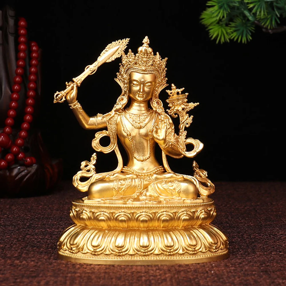 

Copper gilded Manjusri Bodhisattva statue, Pure copper Tibetan Buddha statue ornament, Nepalese crafts, Home Buddhist ornament