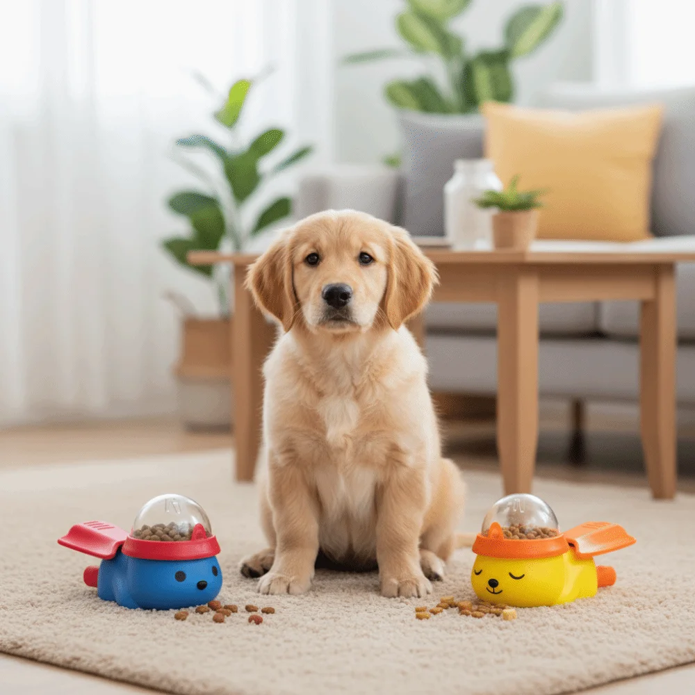 

Cartoon Dog Puzzle Feeder Press Plastic Pet Interactive Toy Colorful Rotating Dog Puzzle Slow Feeding for Self-Entertainment